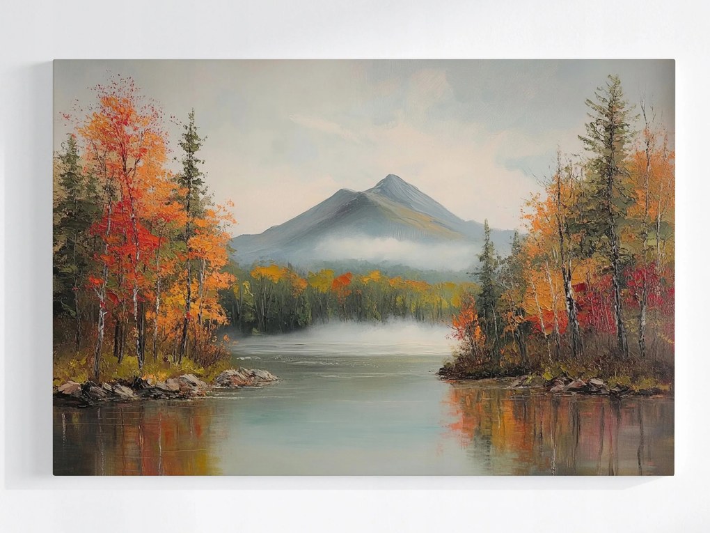 Poszter Tájkép Hegyek Erdő Tó Folyó Ősz Köd 60x40