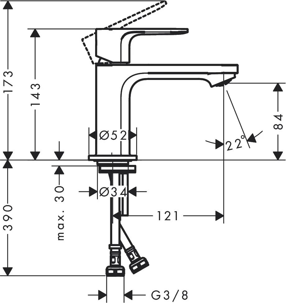 Hansgrohe Rebris E, mosdócsaptelep 80 lefolyókészlet nélkül, CoolStart, fekete matt, 72554670