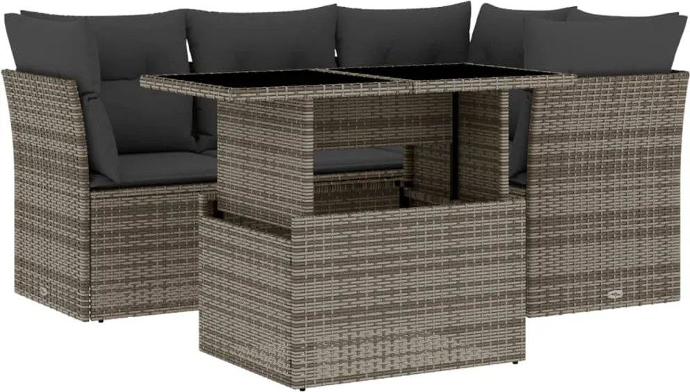 vidaXL 5 részes szürke polyrattan kerti ülőgarnitúra párnákkal