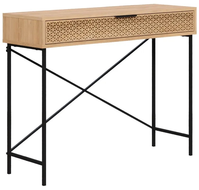 Natúr színű konzolasztal tölgyfa dekorral 35.5x110 cm Ecrin – Marckeric