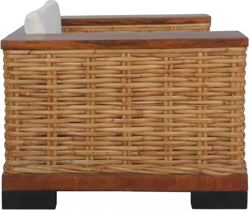 3 részes barna természetes rattan kanapészett párnákkal