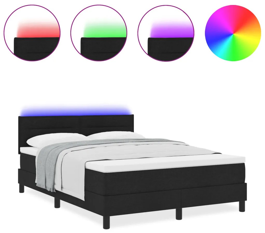 Boxspring Ágy Matracccal és LED Fénnyel Fekete 140x190 cm Szövet