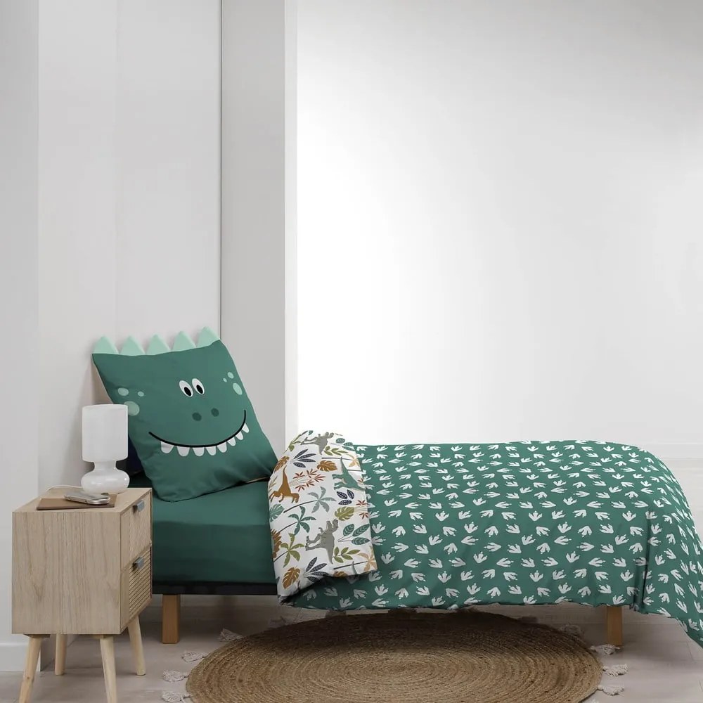 Fehér-zöld egyszemélyes pamut gyerek ágyneműhuzat 140x200 cm Dina – douceur d'intérieur