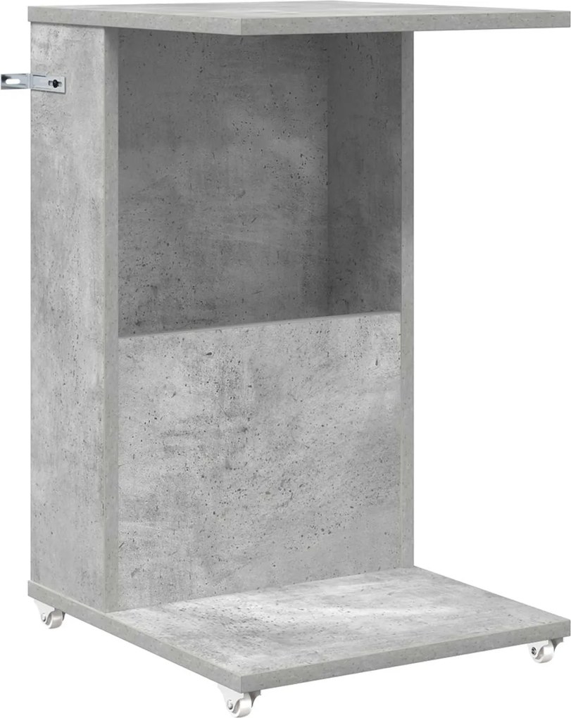 vidaXL Oldal asztal kerékkel Beton Szürke 40 x 35 x 60 cm Faanyag