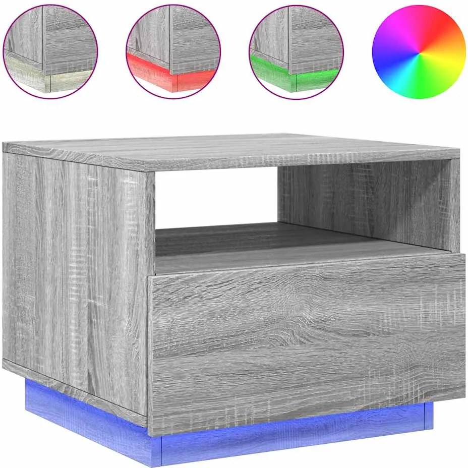 vidaXL szürke sonoma színű dohányzóasztal LED-lámpákkal 50x49x40 cm