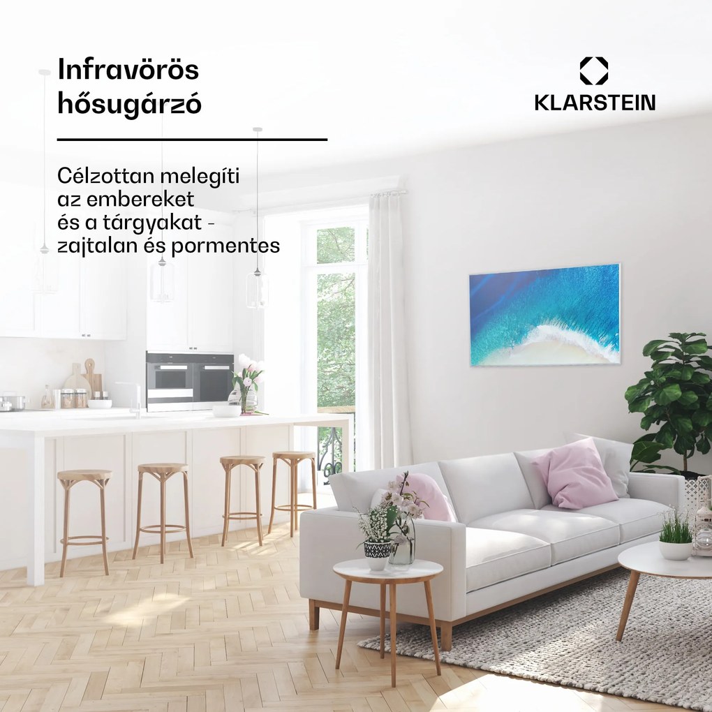 Klarstein Wonderwall Air Art Strand, infravörös hősugárzó, 101 x 60 cm, 600 W, falra szerelhető