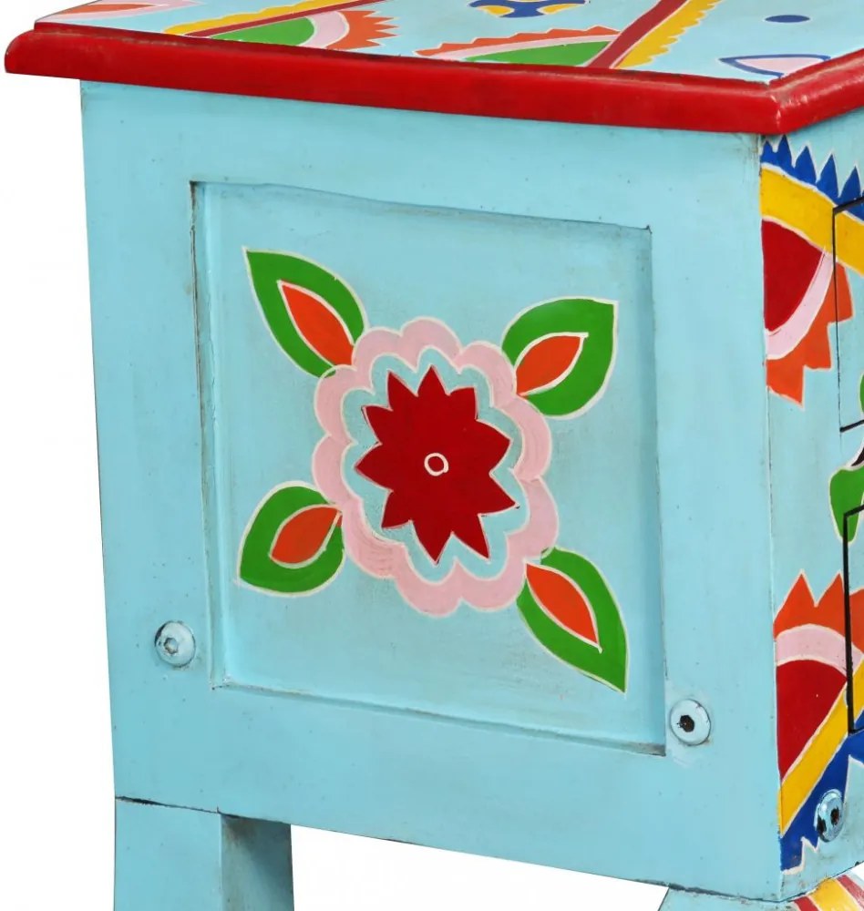 kézzel festett kék, tömör mangófa konzolasztal