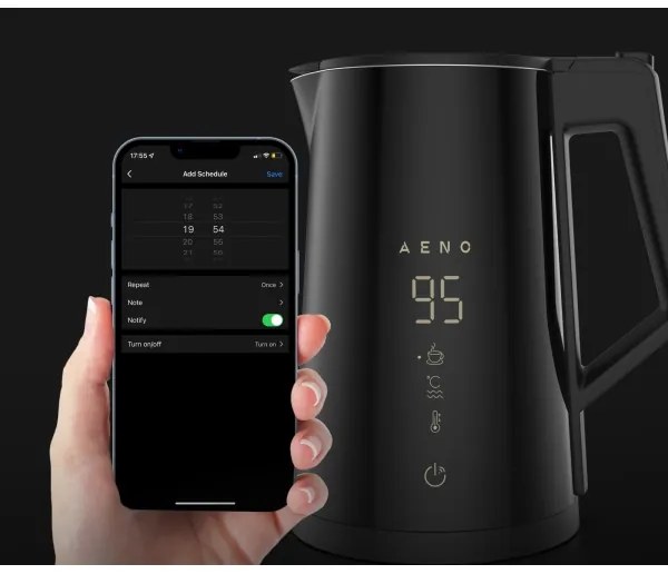 AENO okos vízforraló LED kijelzővel, 1,7 l, 2200W/230V, fekete
