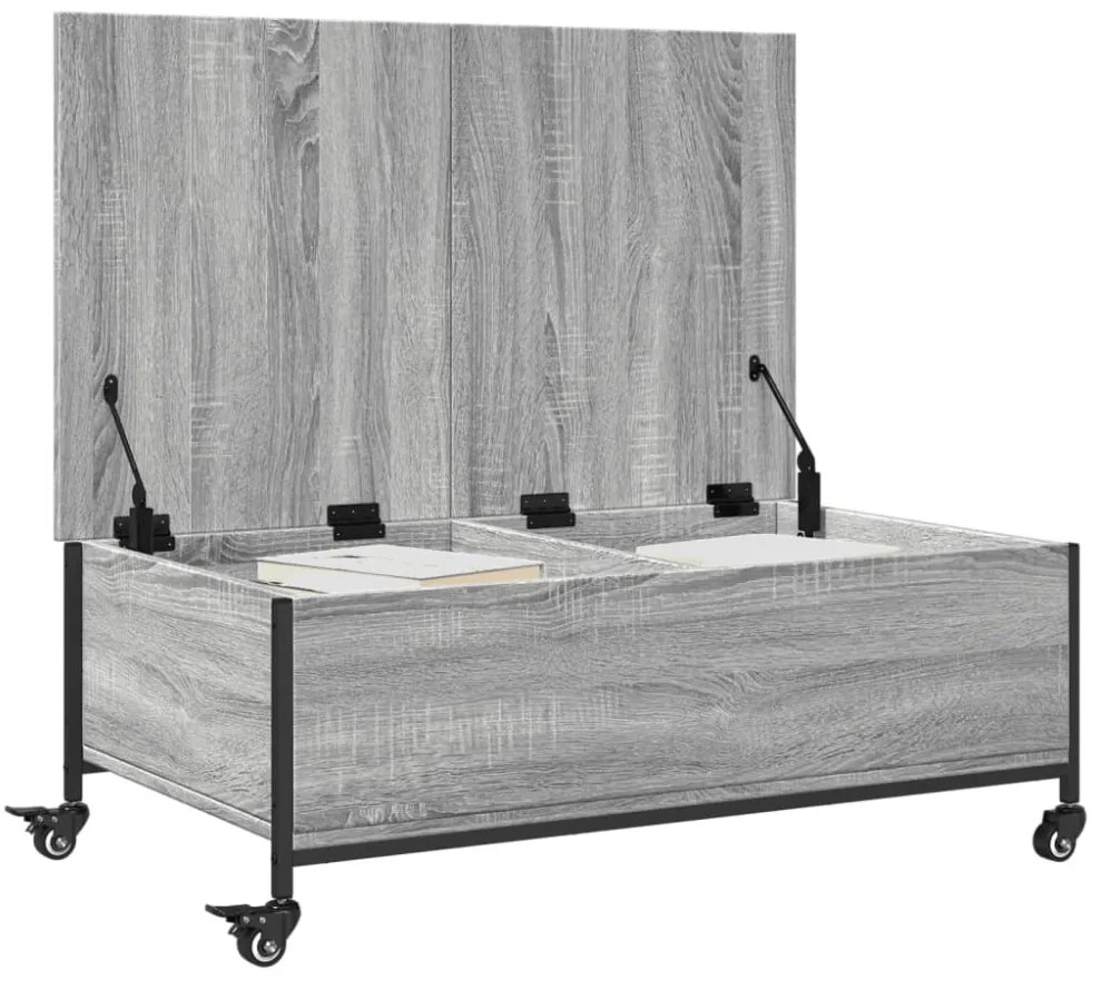 szürke sonoma szerelt fa dohányzóasztal kerekekkel 91x55x34 cm
