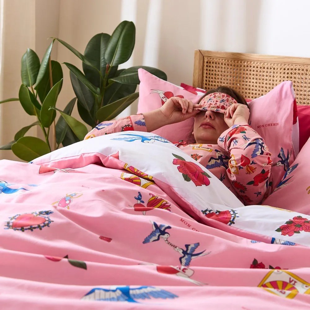 Fehér-rózsaszín egyszemélyes pamut ágyneműhuzat 135x200 cm Mon Coeur – Their Nibs