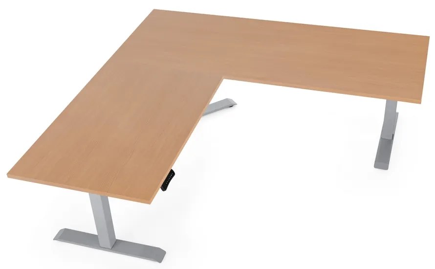 OfficeTech Angle állítható magasságú asztal, 180 + 120 cm, szürke alap, bükkfa
