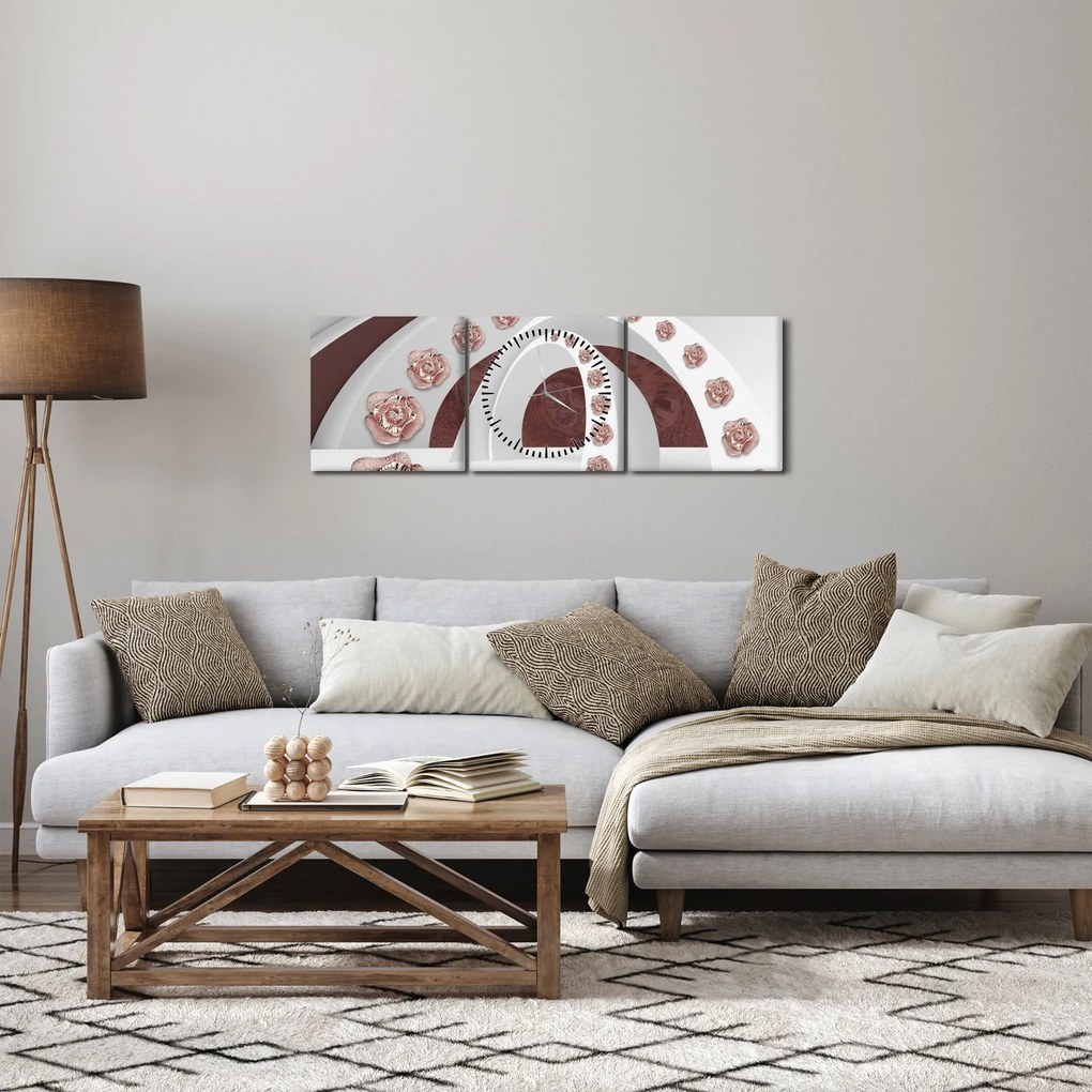 Kép - 3D ívek virágokkal (órával) (90x30 cm)