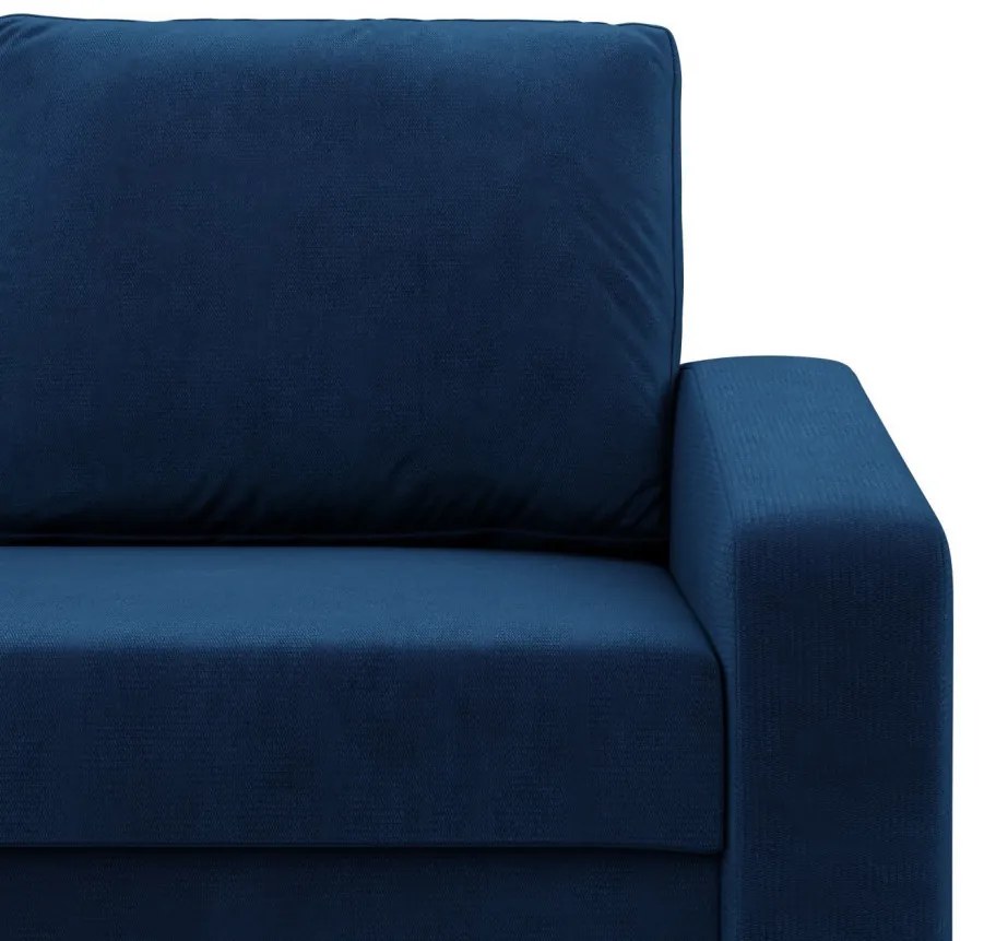 Zeus sarokkanapé, 2 ágyneműtartóval, döntött kartámasz, bársony, univerzális oldal, hab töltet, kék