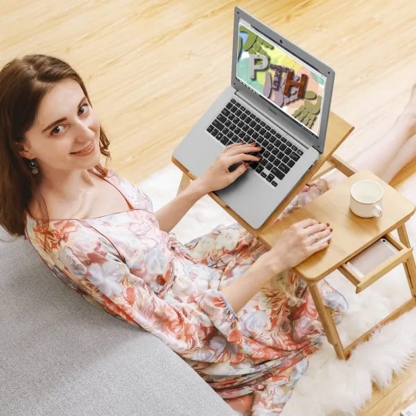 Állítható ágyra helyezhető számítógépasztal LAT, barna