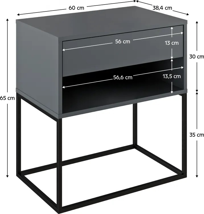 Éjjeliszekrény/kisasztal, grafit/fekete, ARTI TYP 2