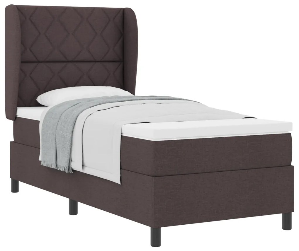 Boxspring Ágy Mattal Sötétbarna Színben, 90x200 cm, Anyag
