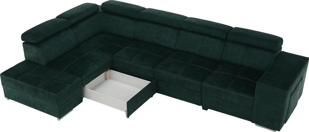 Ülőgarnitúra, smaragdzöld, balos, MALAGA BIG