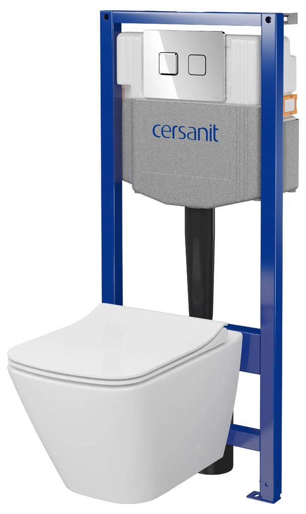 Cersanit City, System50 PNEU süllyesztett keret + függő WC csésze City Square CleanOn + króm gomb Circle, S701-776