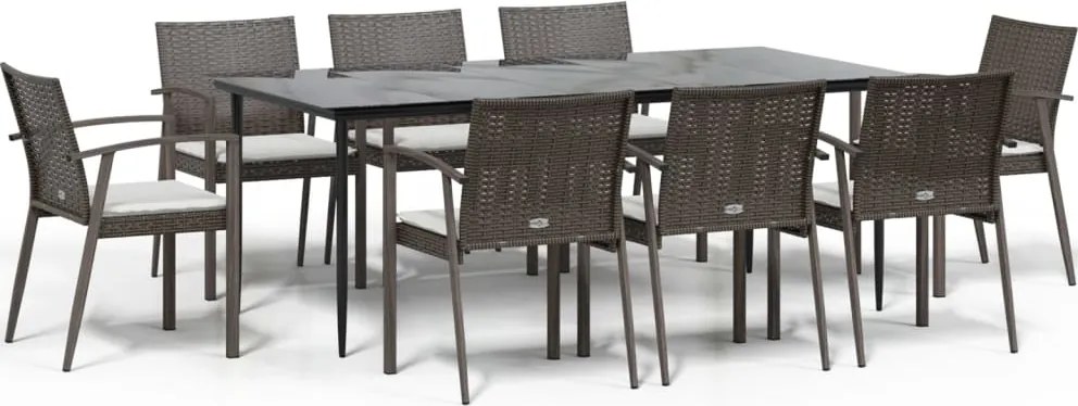 vidaXL 9 részes polyrattan és acél kerti étkezőgarnitúra párnával