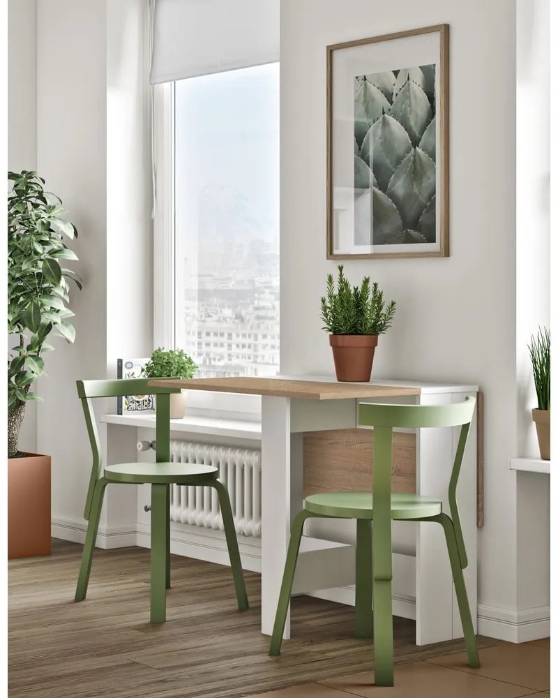 Bővíthető étkezőasztal tölgyfa dekoros asztallappal 76x28 cm Papillon – TemaHome