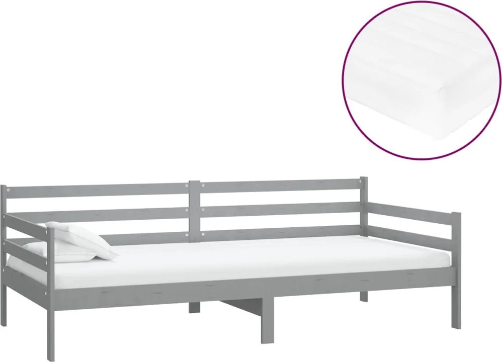 vidaXL szürke tömör fenyőfa dívány matraccal 90 x 200 cm