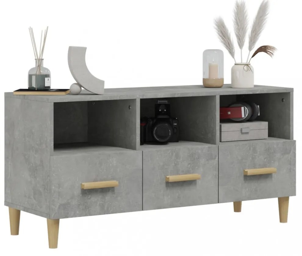 betonszürke szerelt fa TV-szekrény 102 x 36 x 50 cm