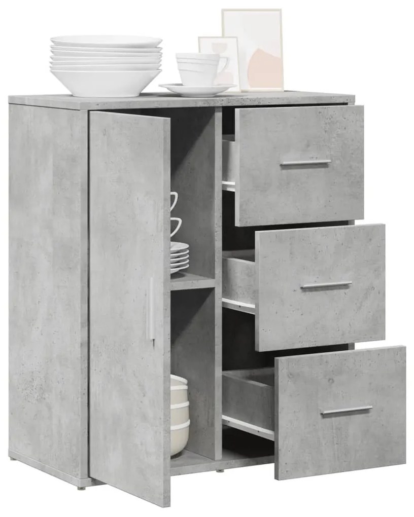 betonszürke szerelt fa tálalószekrény 60 x 31 x 70 cm