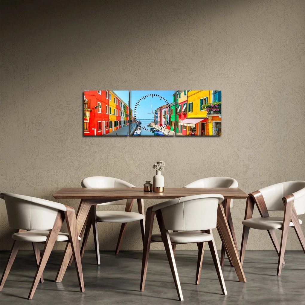 Kép - Burano sziget, Velence, Olaszország (órával) (90x30 cm)