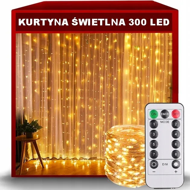 Led Fényfüggöny 3x3 Lámpák x 300 Karácsonyi Karácsonyfa Girland Ablak