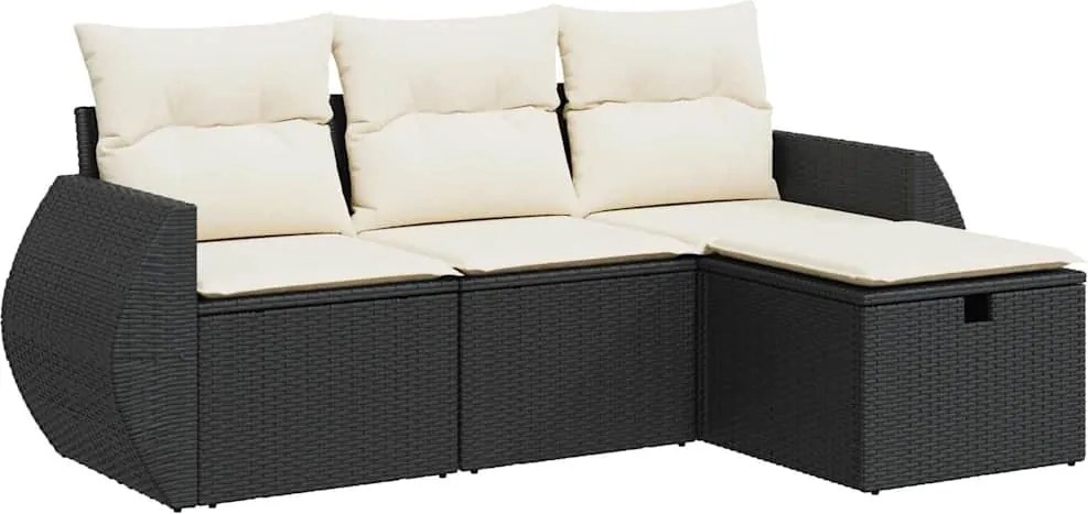 vidaXL 4 részes fekete polyrattan kerti ülőgarnitúra párnákkal