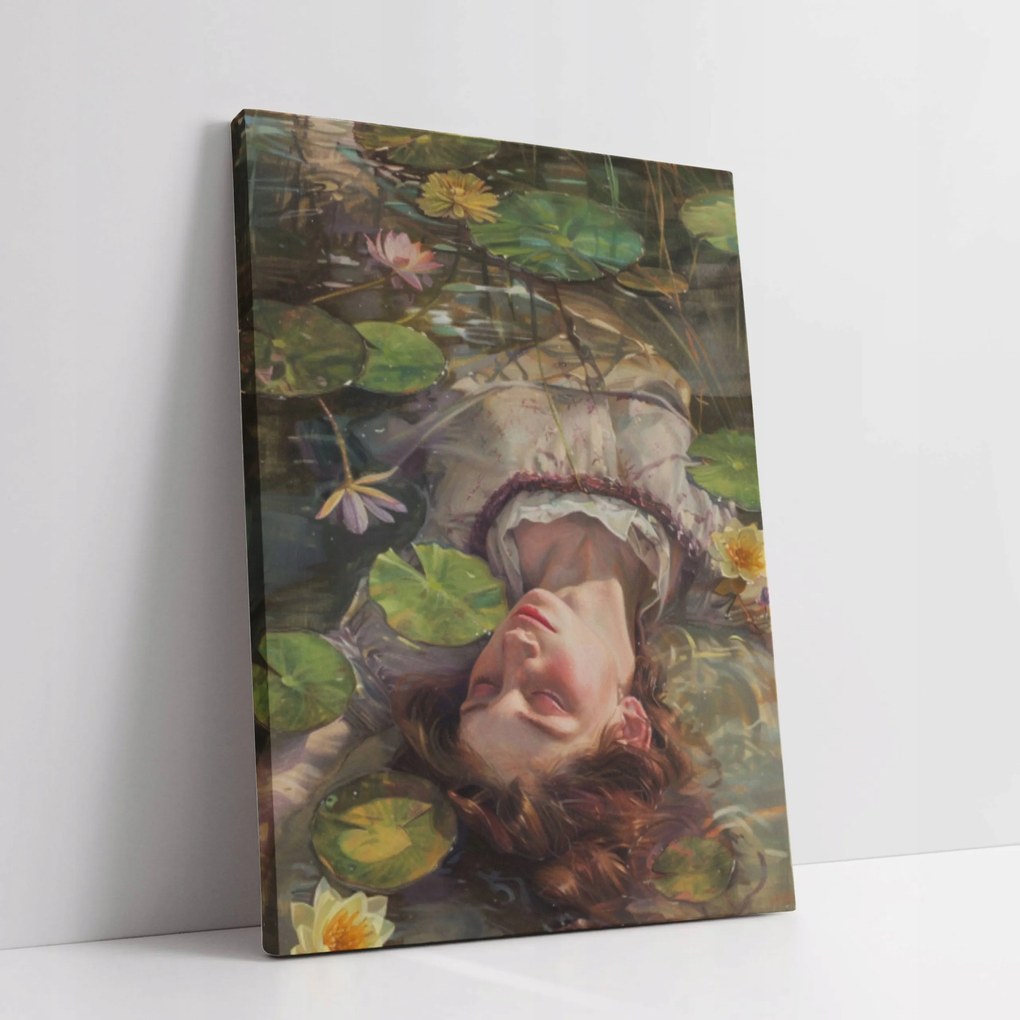 Vászonkép Nő a tóban virágok tavirózsa a nappaliba 60x80