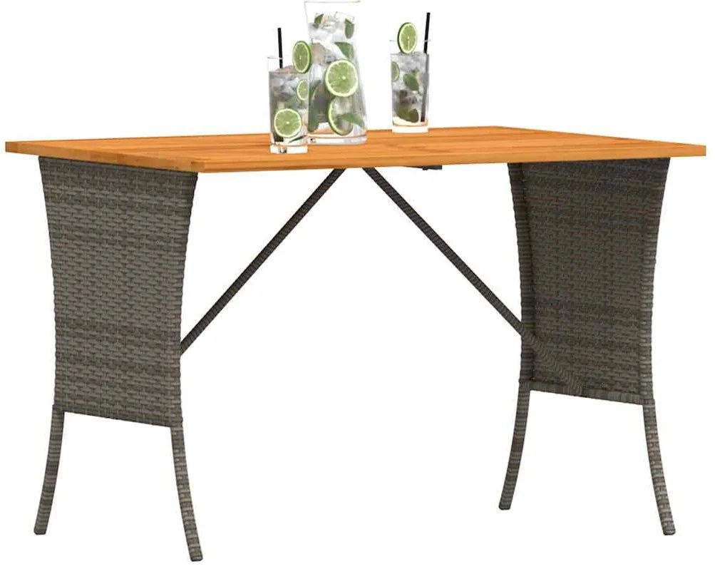 szürke polyrattan akácfa lapos kerti asztal 105x75x72 cm