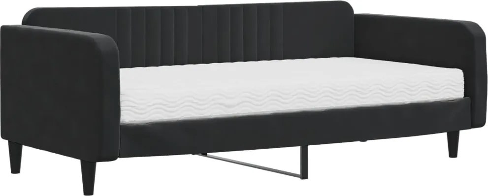 vidaXL fekete bársony kanapéágy matraccal 100 x 200 cm