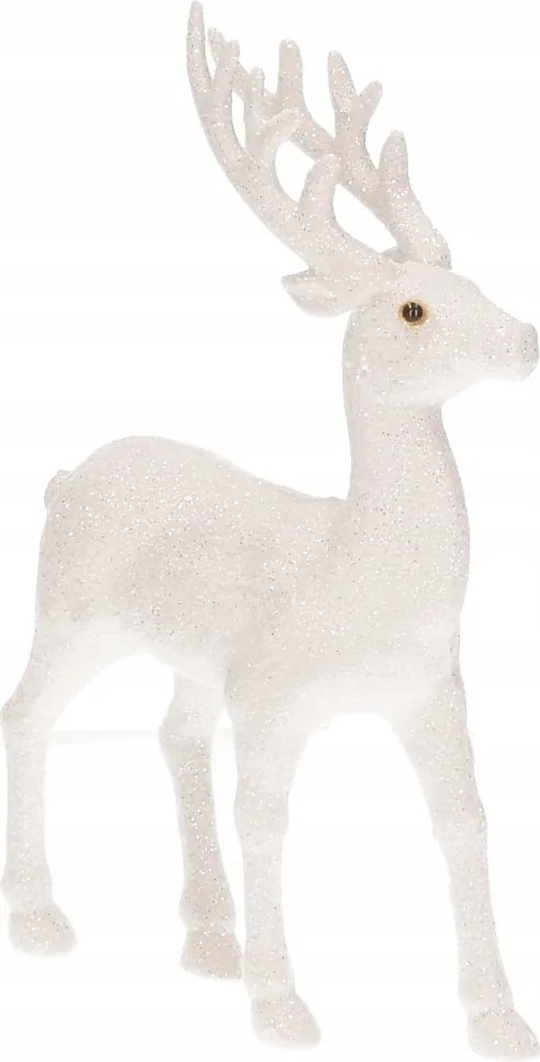 Figura Fehér rénszarvas szarvas 23cm csillámos karácsonyi dekoráció nád