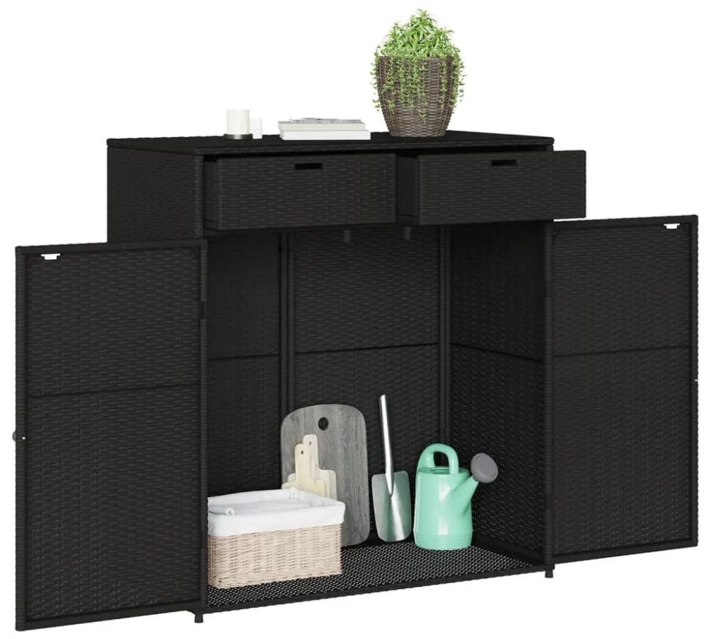 fekete polyrattan kerti tárolószekrény 105 x 55 x 113 cm