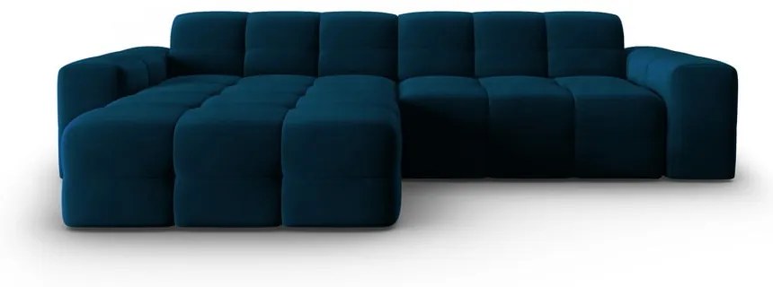 Sötétkék bársony sarokkanapé (bal oldali) Kendal – Micadoni Home