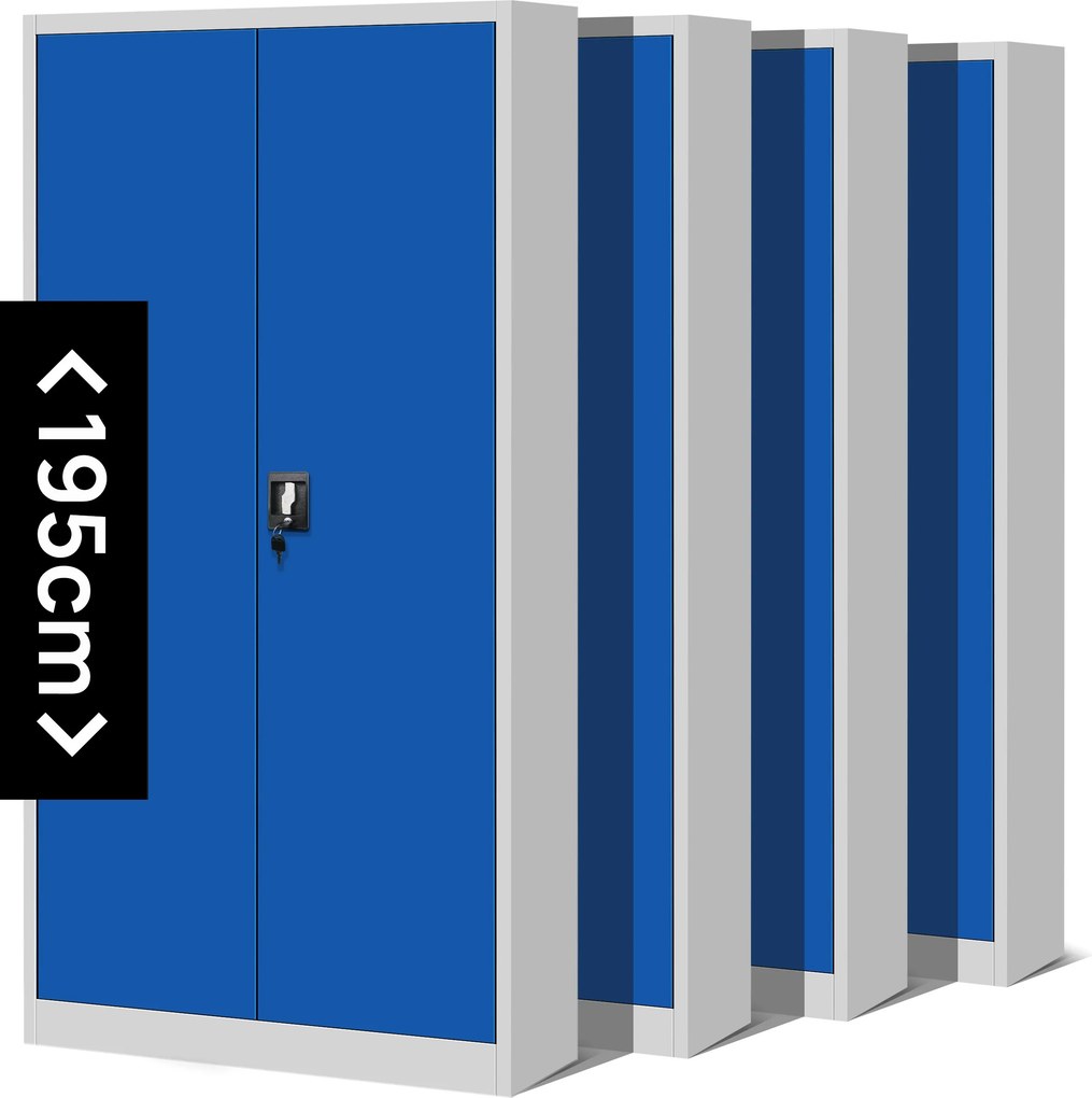 4× fém irodai iratszekrényből álló készlet, szürke-kék, 900x1950x400 mm: JAN H