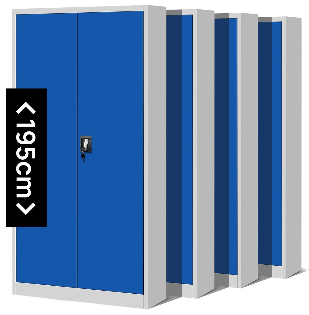 Set 4x fém iratszekrény JAN H, 900 x 1950 x 400 mm, szürke-kék