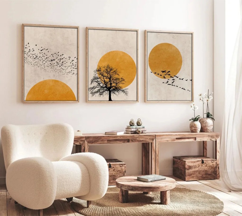 Huhu147 keretezett MDF falikép, 50 x 70 cm, 3 db-os szett