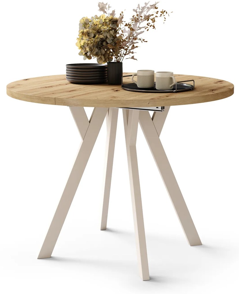 Mazzoni ALMO Artisan tölgy/bézs lábak - BŐVÍTHETŐ KEREK ASZTAL Y ALAKÚ LÁBAKKAL LOFT/IPARI STÍLUSÚ NAPPALIBA/ÉTKEZŐBE