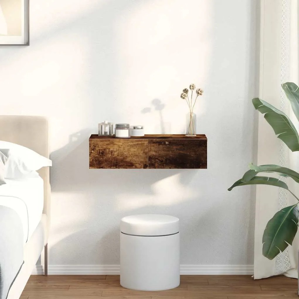 Falipolc fiókokkal füstölt tölgy 60x26,5x15 cm műszaki fa