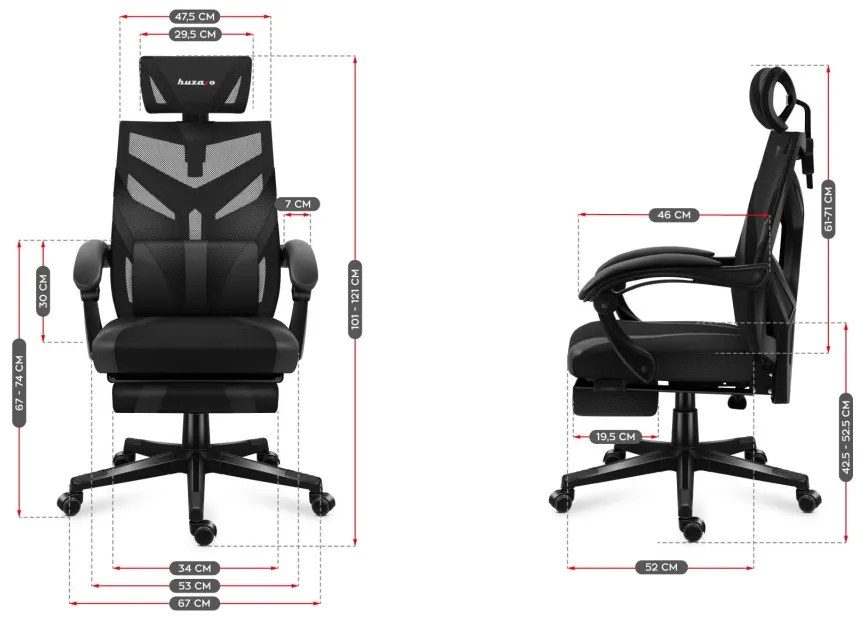 Gamer szék ergonomikus lábtartóval, fekvőtámasz , fejtámasz, fekete