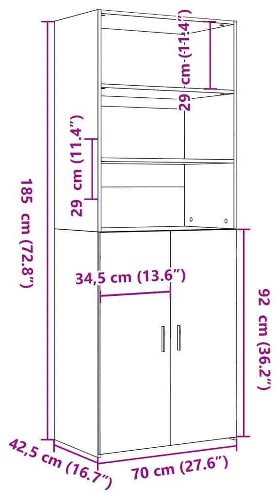 betonszürke szerelt fa magasszekrény 70 x 42,5 x 185 cm