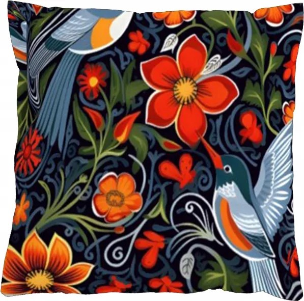 Párnahuzat 40x40 cipzáras velúr Madarak és virágok
