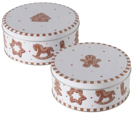 Karácsonyi kerek fémdoboz 2 db szett mézeskalács