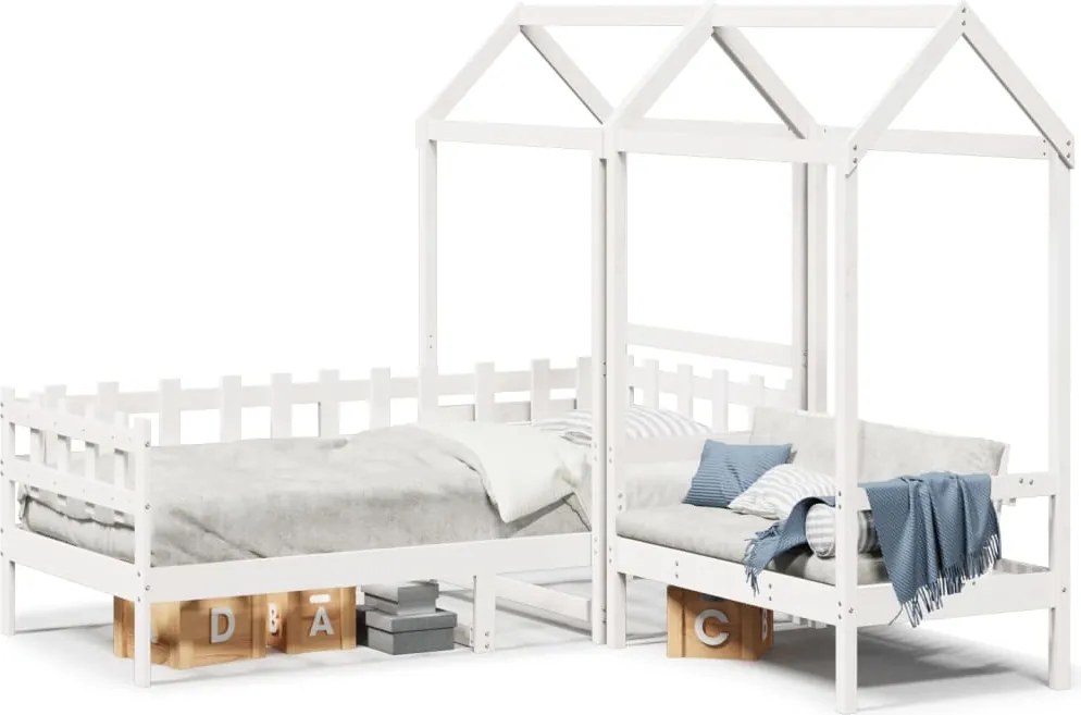 vidaXL fehér tömör fenyőfa kanapéágy és pad tetővel 80 x 200 cm