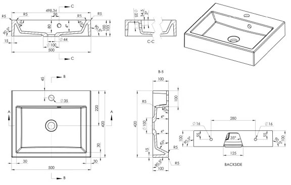 Sapho - Ráépíthető mosdó ORINOKO 50x42 cm márvány/fehér
