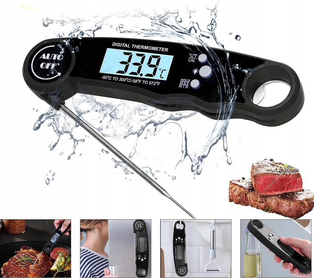 Konyhai Hőmérő -50-300°C Vezeték Nélküli Digitális LCD Steak Hús Szonda