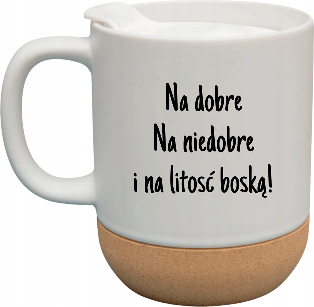 Fehér Bögre Fedéllel És Parafa Aljjal Ajándék Jónak Rossznak