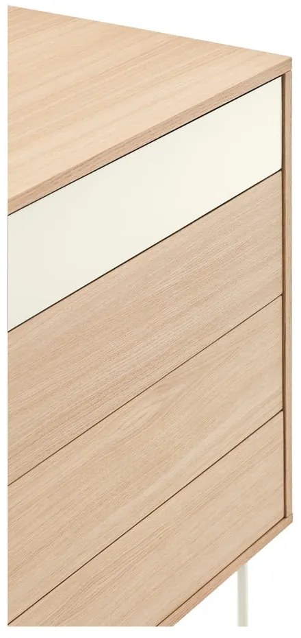 Yoko krémfehér fiókos komód tölgyfa dekorral - Teulat